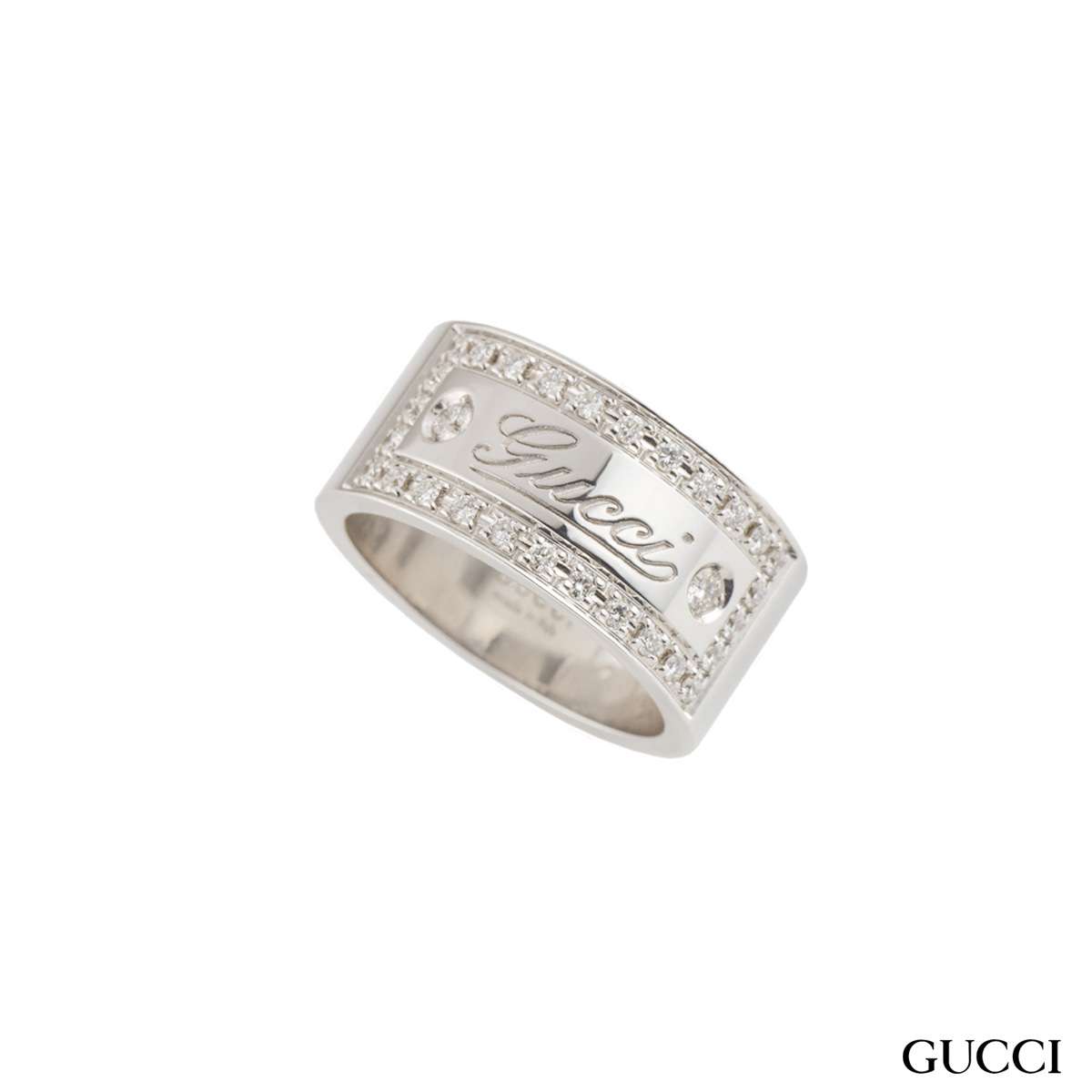 Gucci White Gold Diamond Band Ring | Rich Diamonds